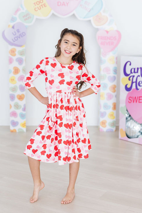 be-mine-3-4-sleeve-pocket-twirl-dress Mila &  Rose - Sophia's Style-Be Mine 3/4 Sleeve Pocket Twirl Dress-6-12M--1